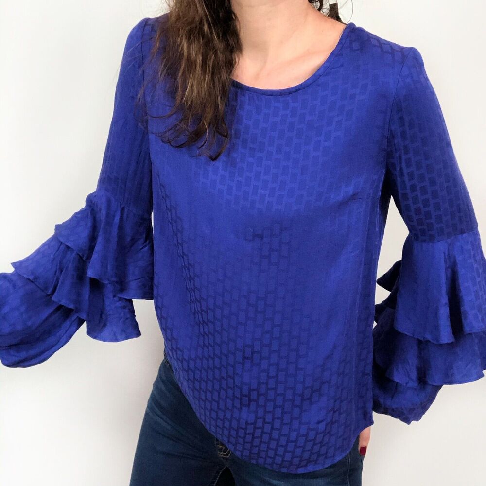 NWT Supply & Demand Blue Violet Tier Bell Sleeve Blouse Top Women's XS
